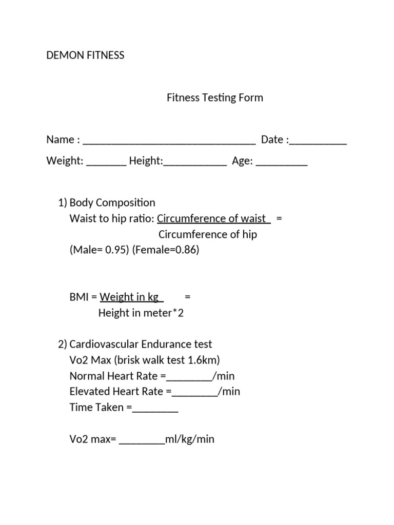 Fitness Testing Form Template | PDF