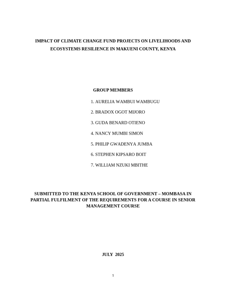 Climate Change Impact on Makueni Livelihoods | PDF | Climate Resilience ...