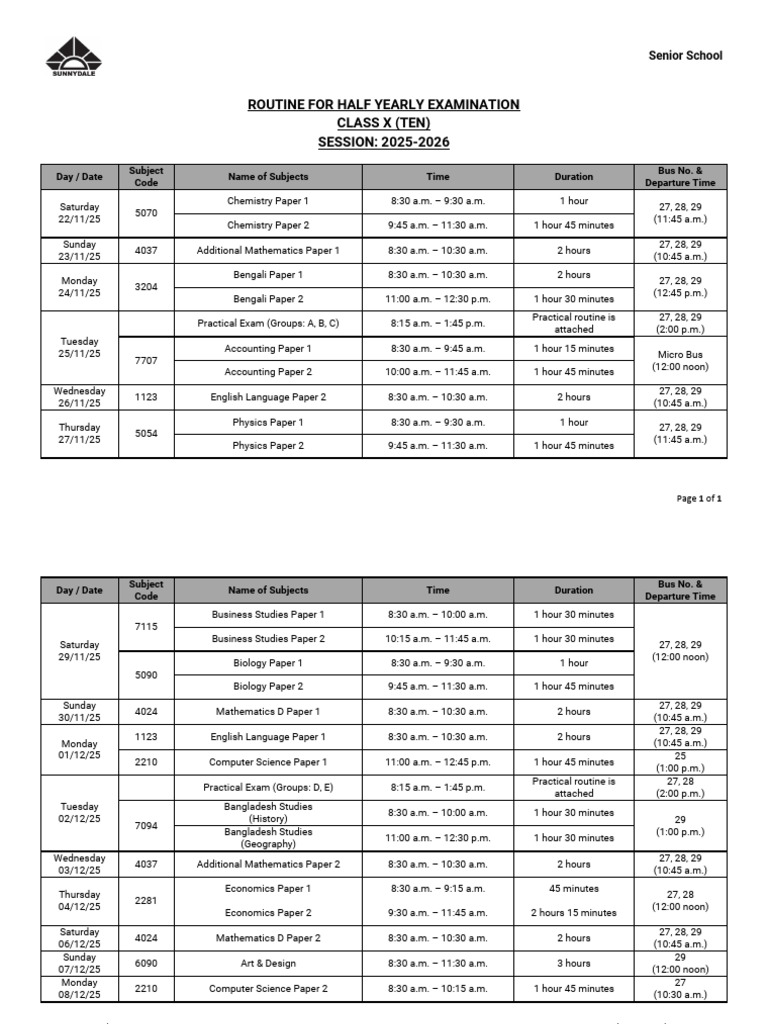 Class X Half Yearly Exam Schedule 2025 | PDF | Income Statement ...