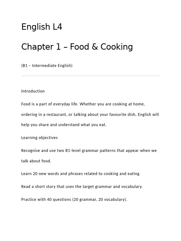 B1 English: Food & Cooking Essentials | PDF | Pasta | Cooking
