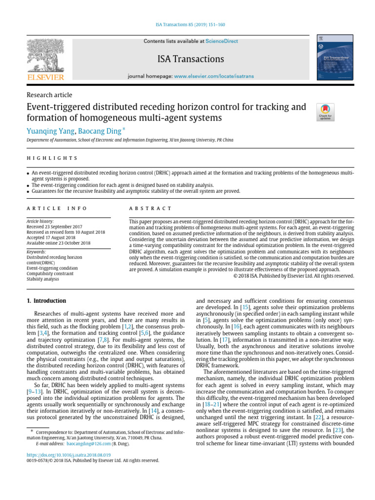 Event Triggered Distributed Receding Horizon Control For Track 2019 ISA ...