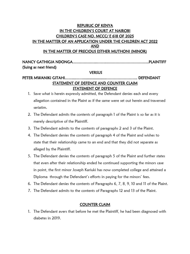 Peter Mwangi Statement of Defence(1) | PDF | Affidavit
