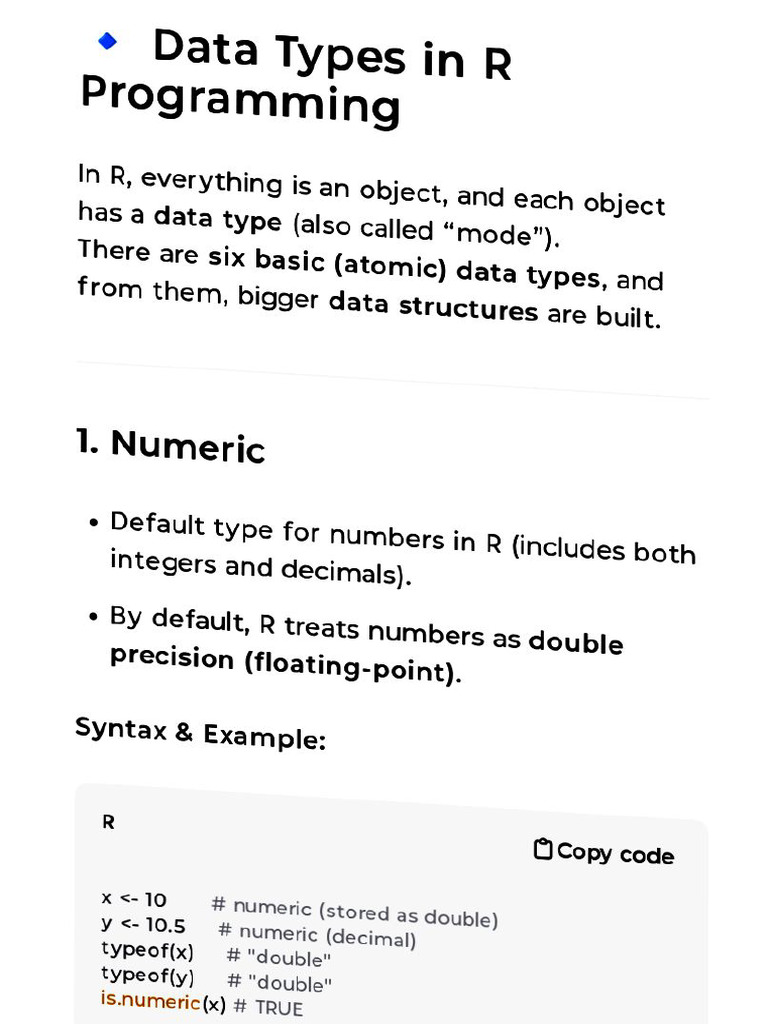 Data Type and Data Structure in R | PDF