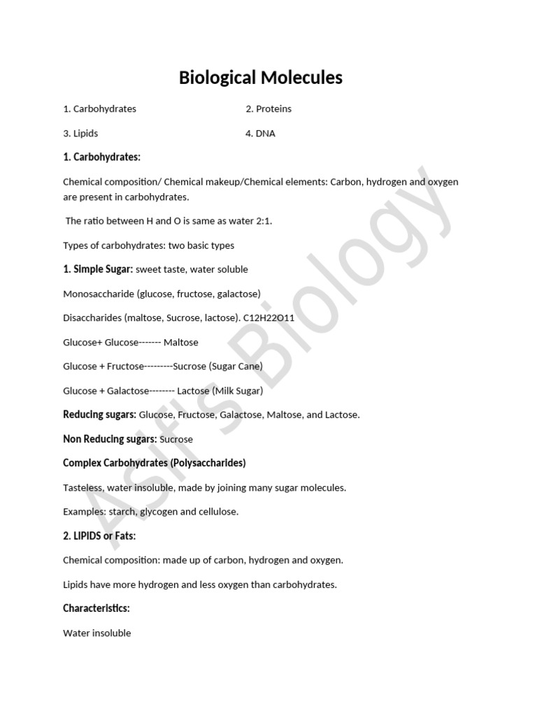 Biological Molecules | PDF | Carbohydrates | Dna