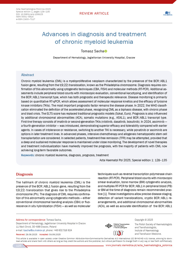Advances in Diagnosis and Treatment of CML | PDF