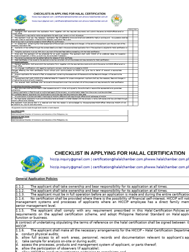Halal Certification Application Checklist | PDF | Audit | Fee