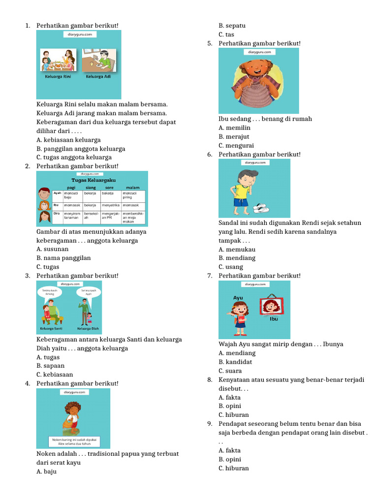 Soal Bahasa Indonesia Bab 4 Dan Bab 7 Kelas 2 | PDF