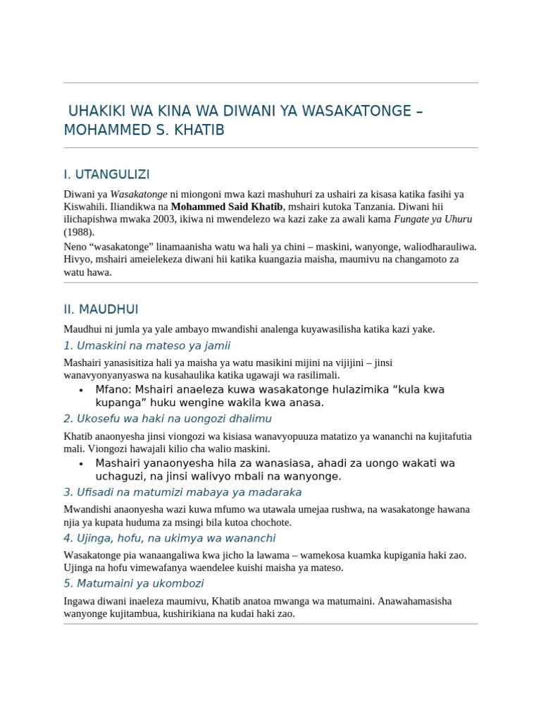 Uhakiki Wasakatonge | PDF