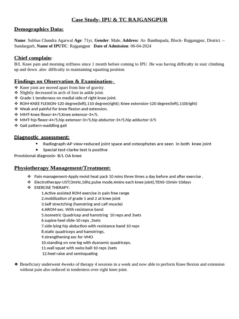 Physiotherapy Case Study: OA Knee Treatment | PDF