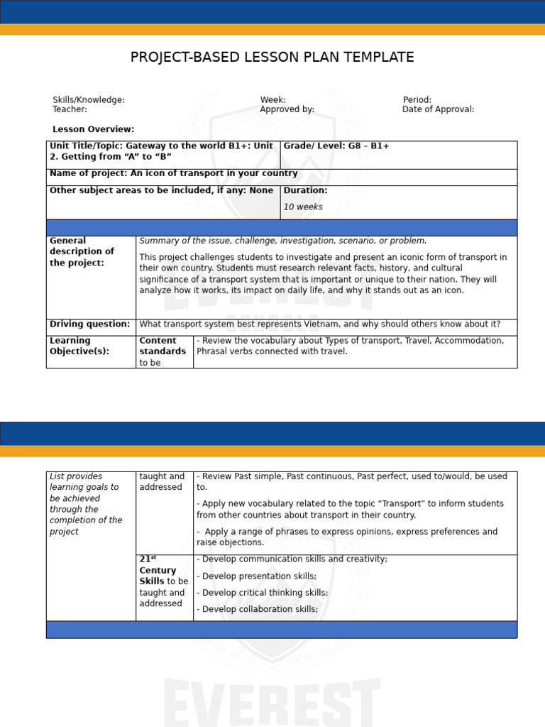 Project-Based Lesson Plan: Transport Icon | PDF | Educational ...