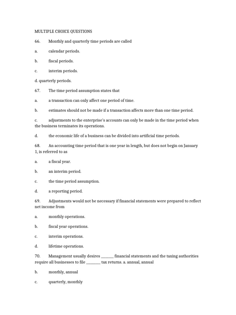 Multiple Choice Questions No Answers | PDF | Debits And Credits | Deferral