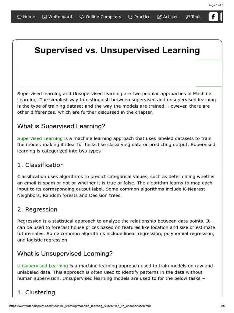 Supervised vs. Unsupervised Learning Guide | PDF | Machine Learning ...