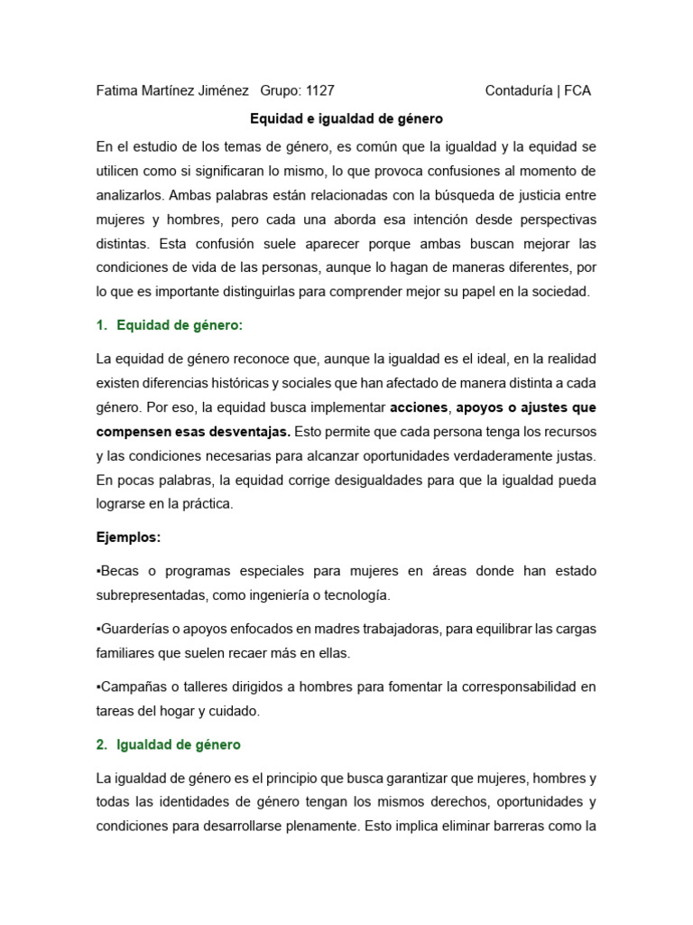 Equidad e Igualdad de Genero | PDF | Igualdad de género | Estudios de ...