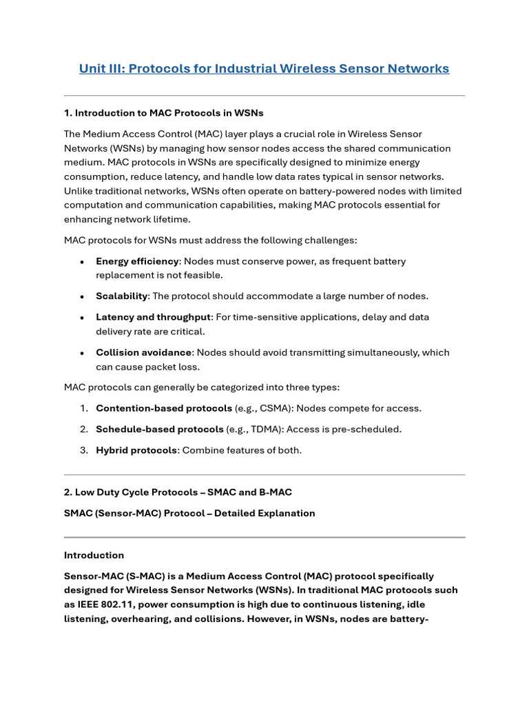 MAC Protocols for Wireless Sensor Networks | PDF | Wireless Sensor ...