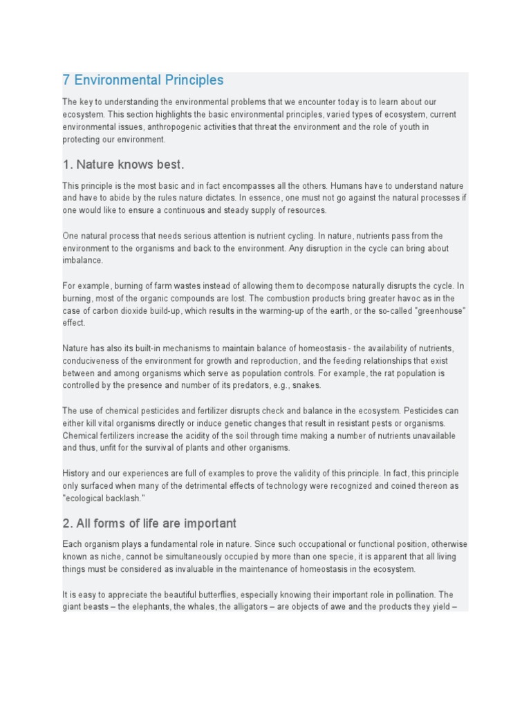 7 Environmental Principles Pdf Resource Ecosystem