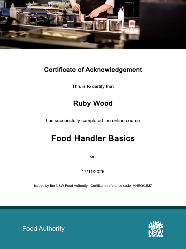 FoodHandlerBasicsCertificate HNEQKJM7 | PDF