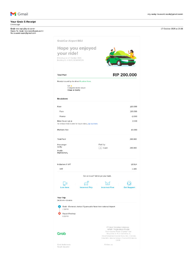 GrabCar Receipt for Airport Ride | PDF