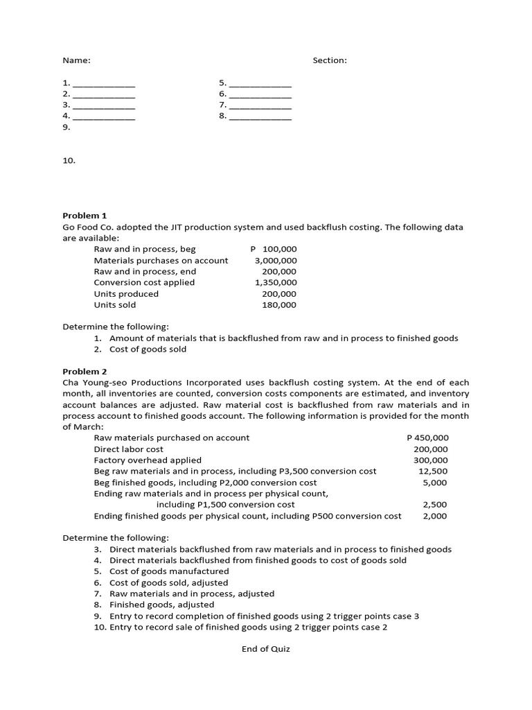 Backflush Costing Analysis Guide | PDF | Cost Of Goods Sold | Inventory