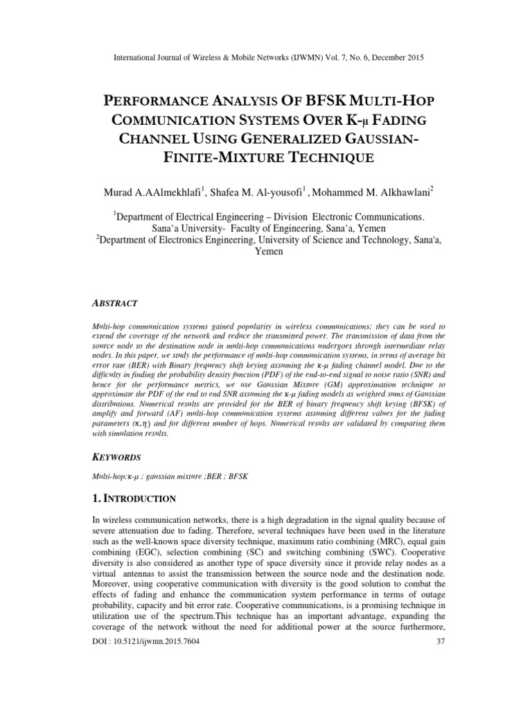 BFSK Multi-Hop System Performance Analysis | PDF | Signal To Noise ...