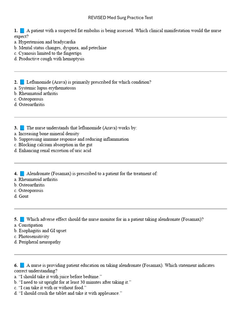 Med Surg Practice Test Questions | PDF | Gout | Arthritis