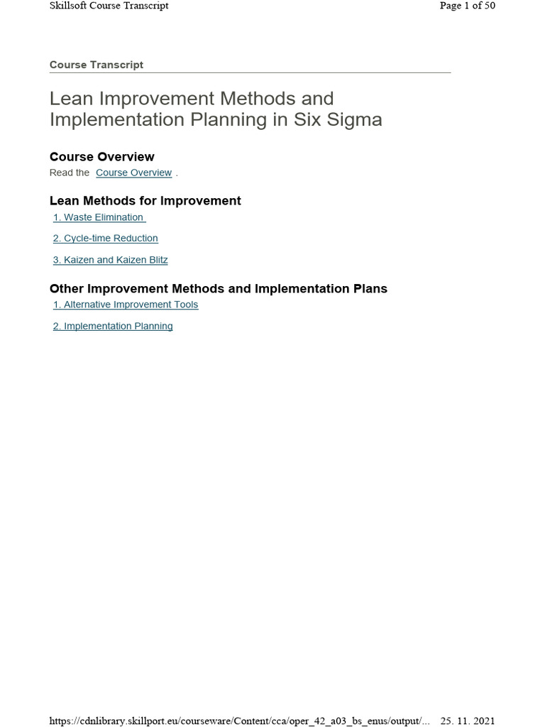 Lean Six Sigma Improvement Methods | PDF | Lean Manufacturing | Six Sigma