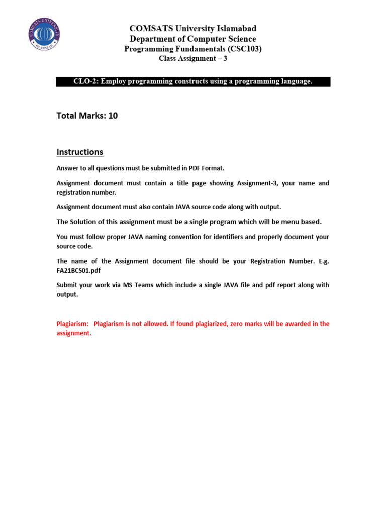 Java Programming Assignment CSC103 | PDF | Matrix (Mathematics) | Algebra