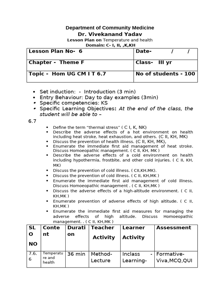 Lesson Plan on Temperature and Health | PDF