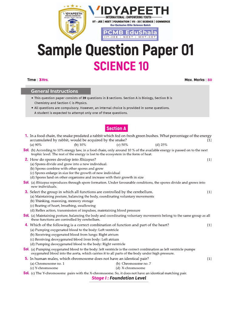 CBSE Sample Science 10th | PDF