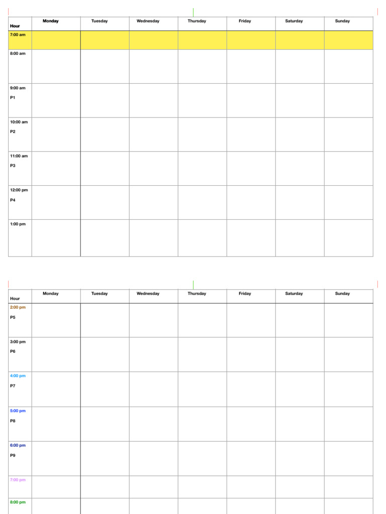 Weekly Schedule Overview | PDF