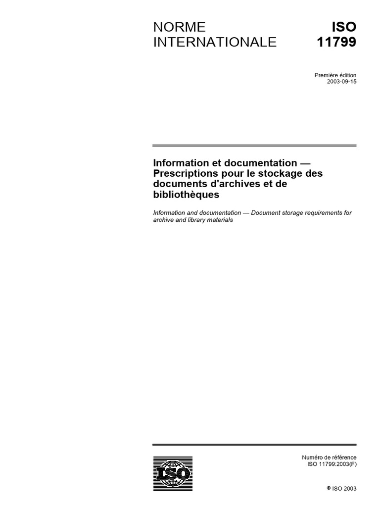 Stockage des documents d'archives ISO 11799 | PDF | Ultra-violet ...