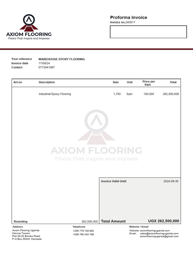 Proforma Invoice for Industrial Epoxy Flooring | PDF | Epoxy ...