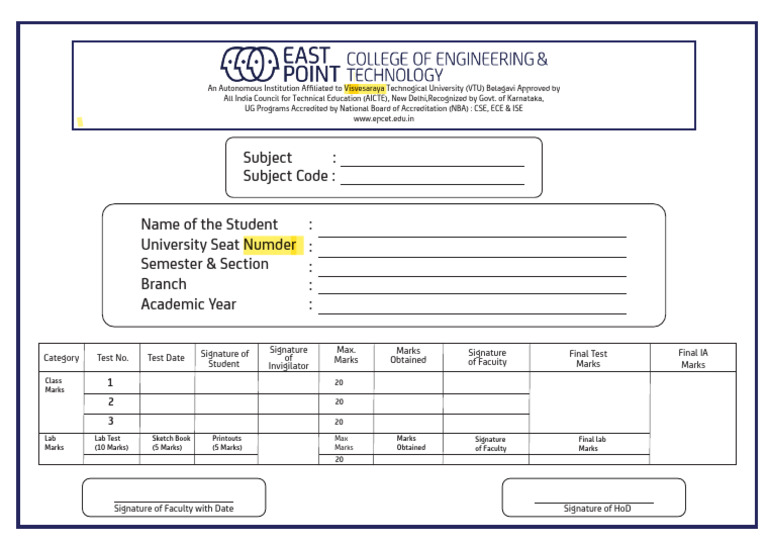 Student Test and Lab Marks Record | PDF