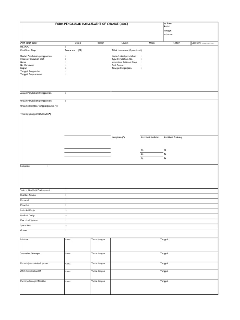 Formulir Pengajuan MOC dan Persetujuan | PDF