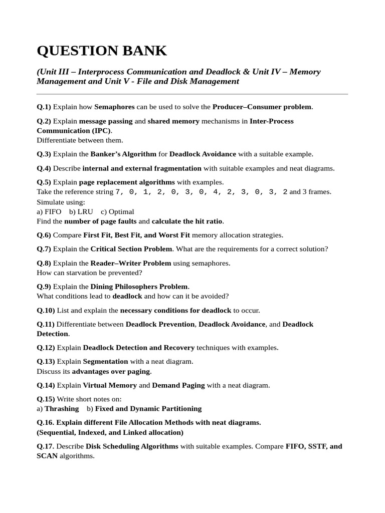 Os Unit 3 Unit 4 Unit 5 Questions Bank | PDF