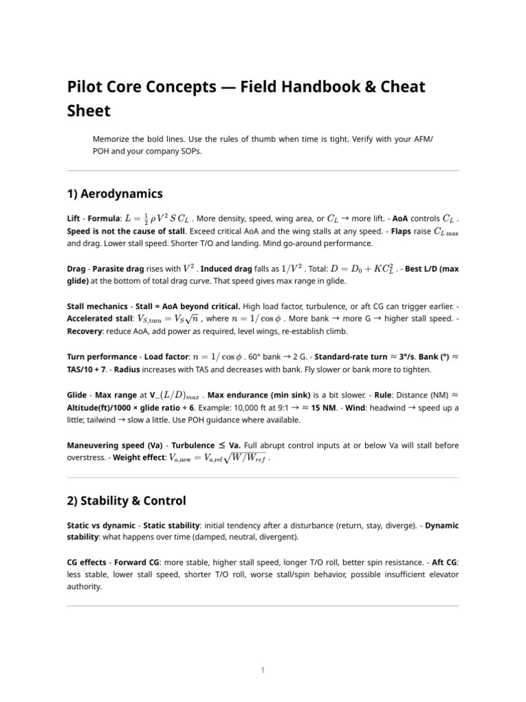 Pilot Core Concepts Handbook & Cheat Sheet | PDF | Visual Flight Rules ...