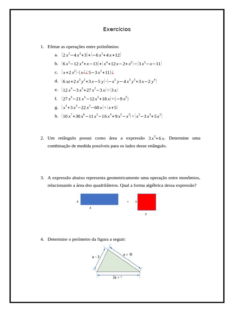 Exercícios de Polinômios e Geometria | PDF