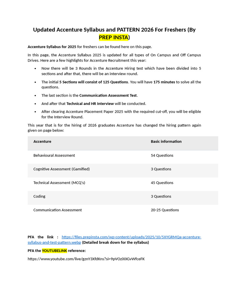 ACCENTURE - Syllabus & Pattern For 2025-2026. | PDF