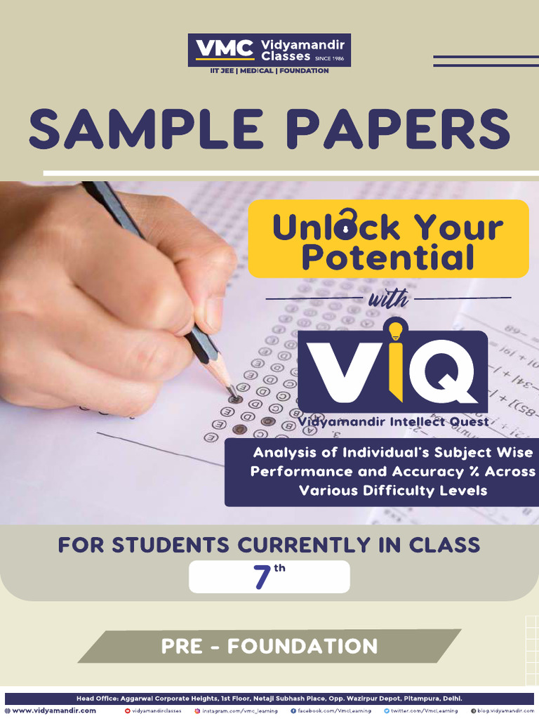 Class 7th Sample Paper (Prefoundation) | PDF