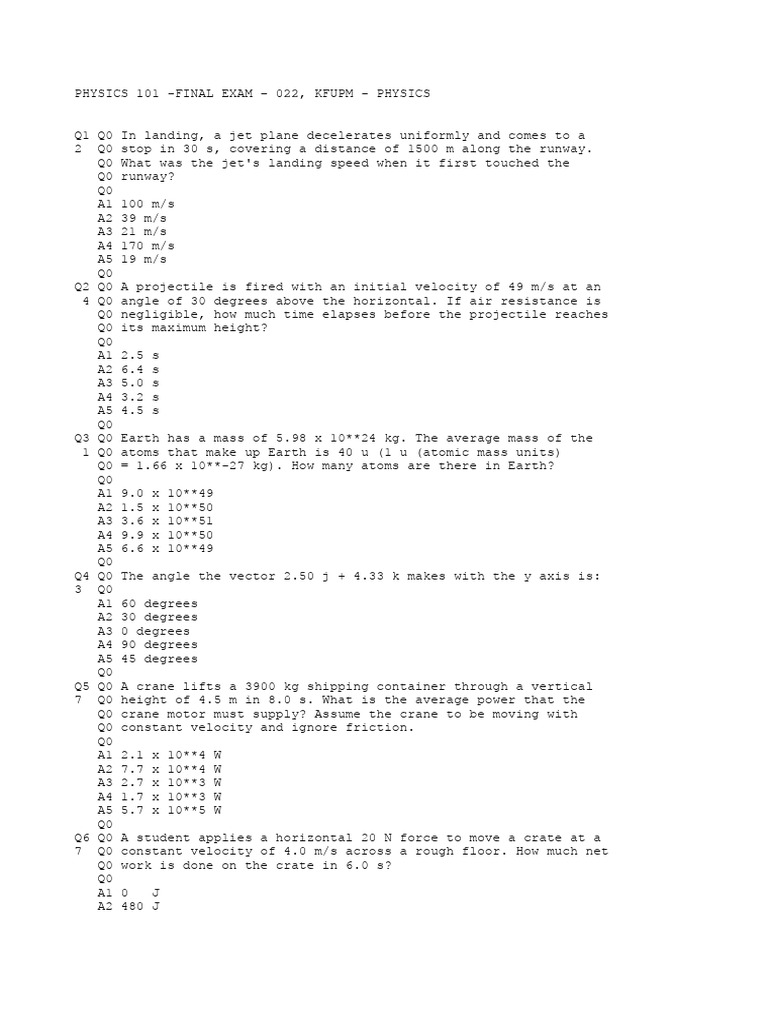 KFUPM Physics 101 Final Exam 2022 | PDF | Mechanical Engineering ...