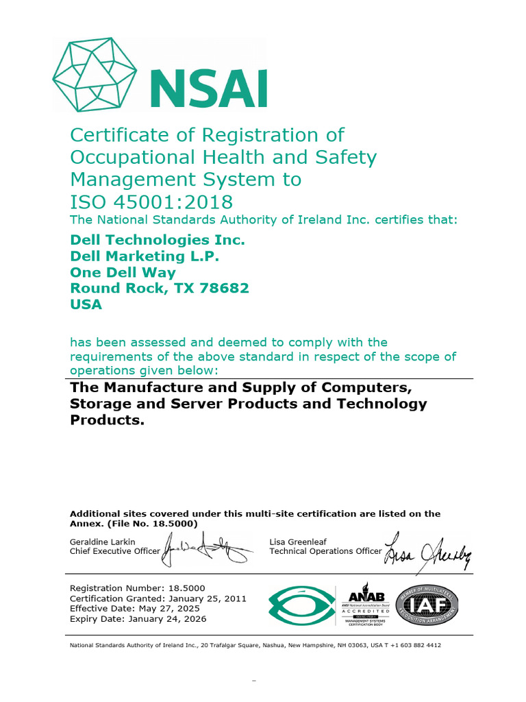 Dell ISO 45001:2018 Certification Details | PDF | Dell | Computer ...