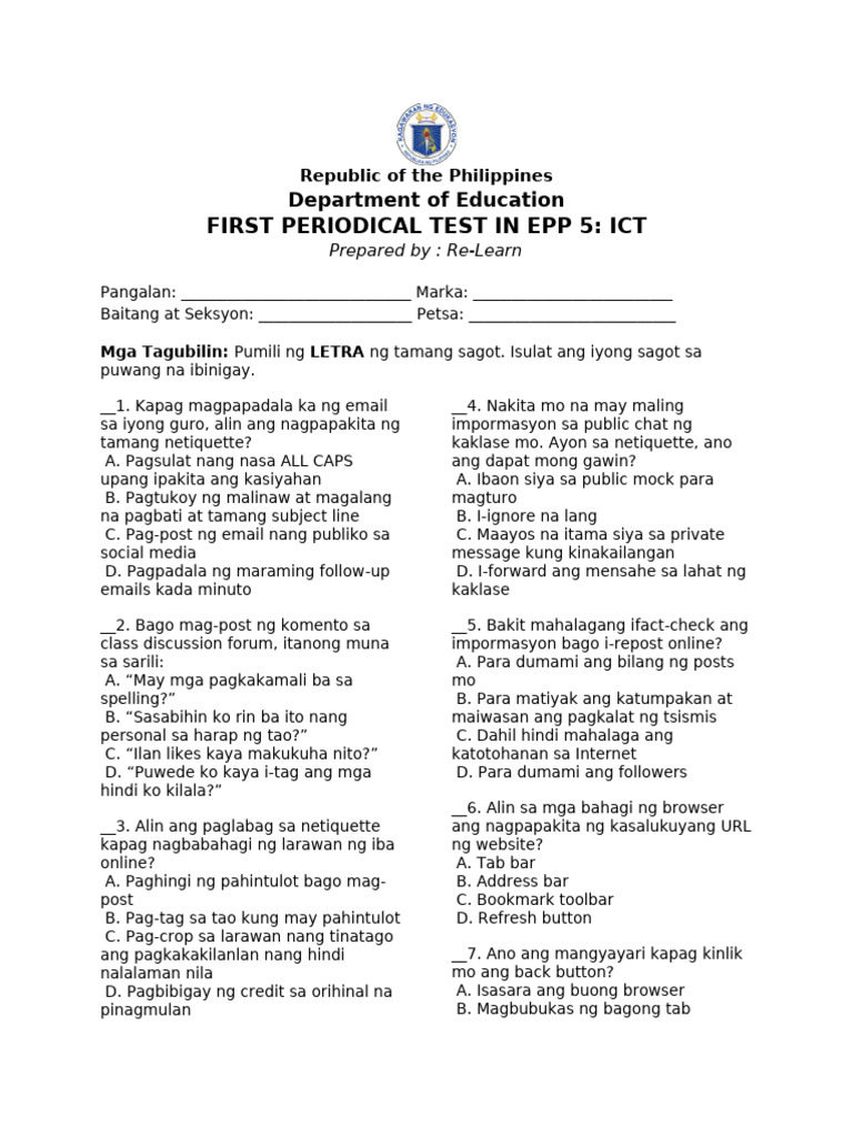 q1 Epp 5_ Ict (Re-learn) | PDF