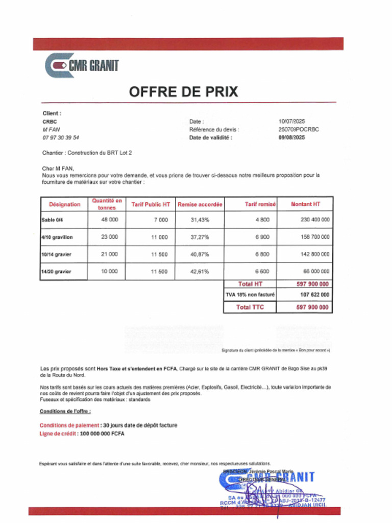 Offre de Prix CRBC 100725 | PDF