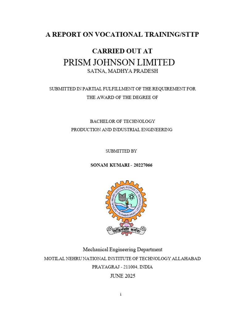 Vocational Training Report at Prism Johnson | PDF | Cement | Mill ...