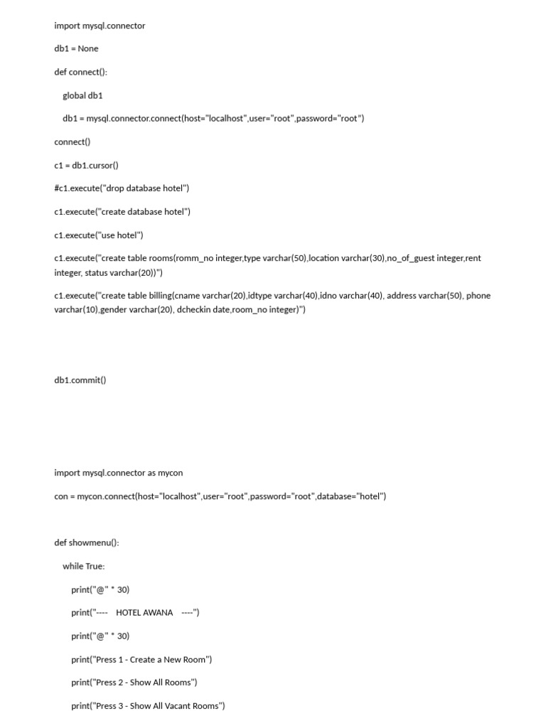 Hotel Room Management System Code | PDF | Computer Programming | Computing