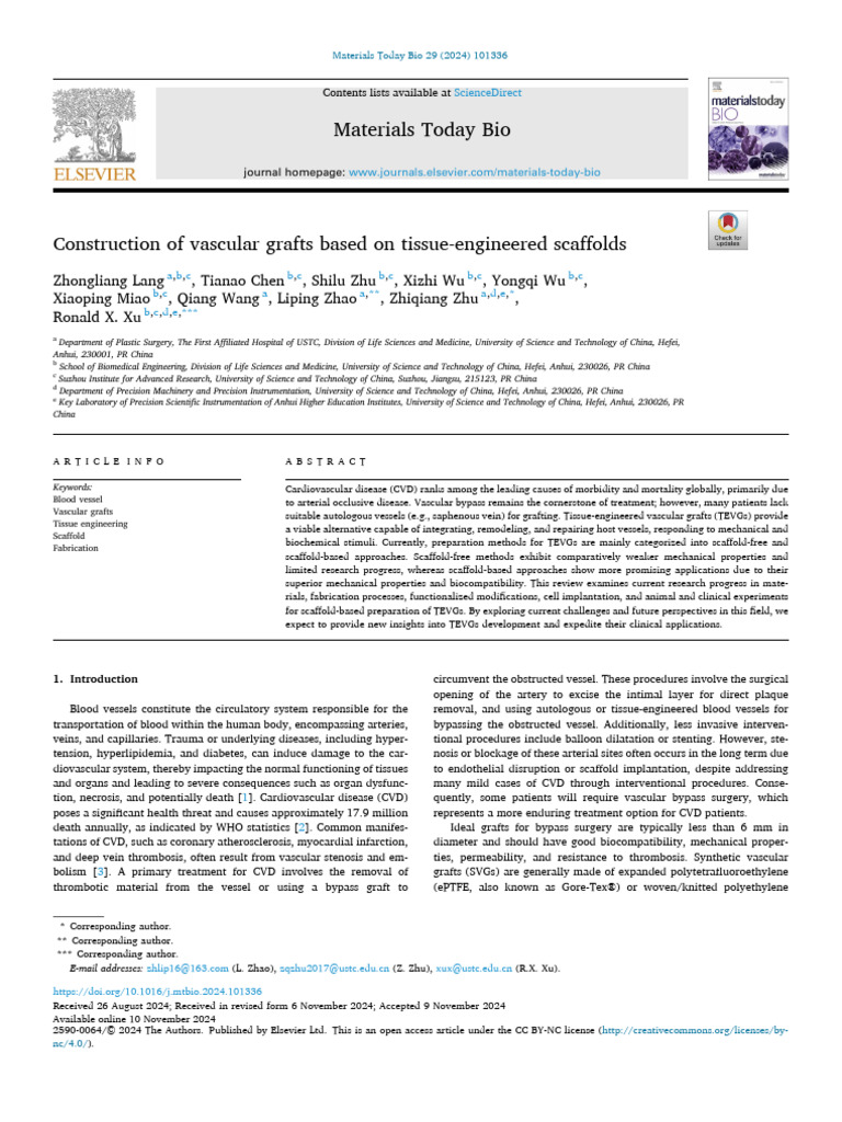 Tissue-Engineered Vascular Grafts Overview | PDF | Blood Vessel ...