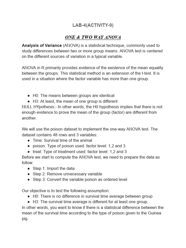 One & Two Way ANOVA Analysis in R | PDF | Analysis Of Variance | Statistics