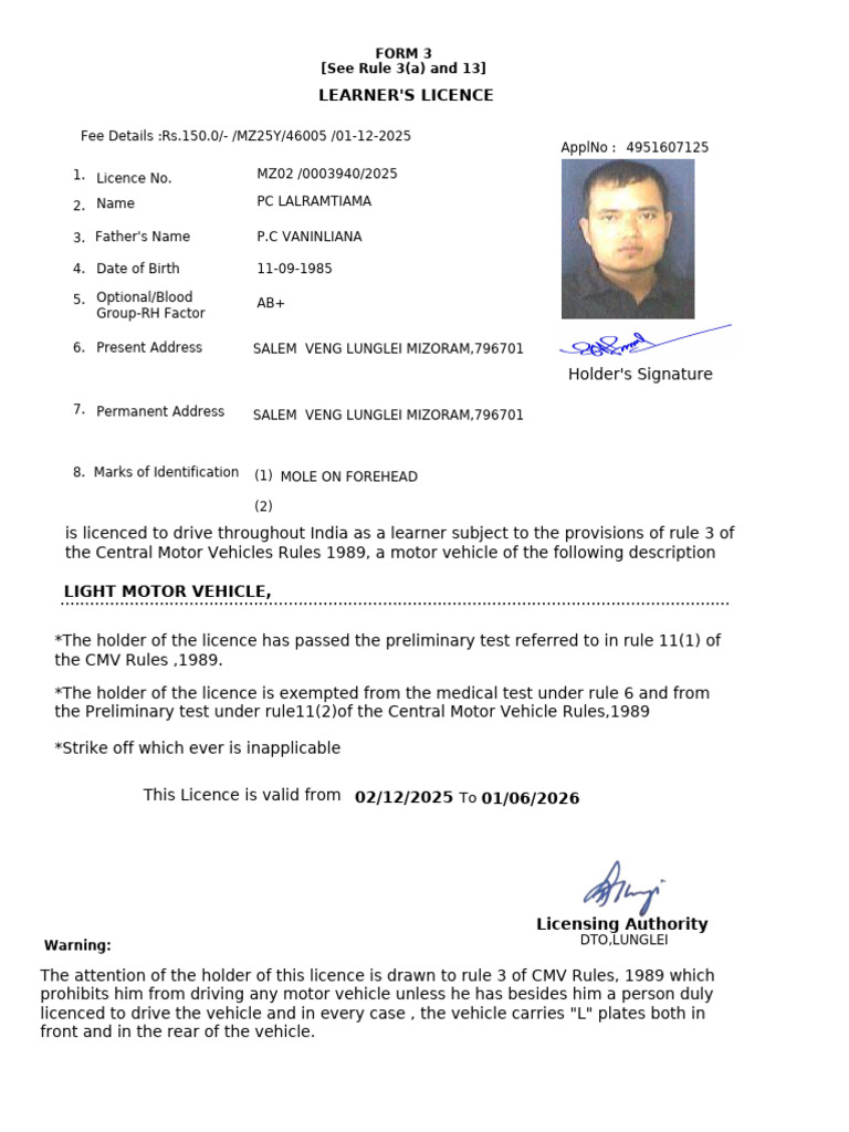 Learner's Licence Form India | PDF