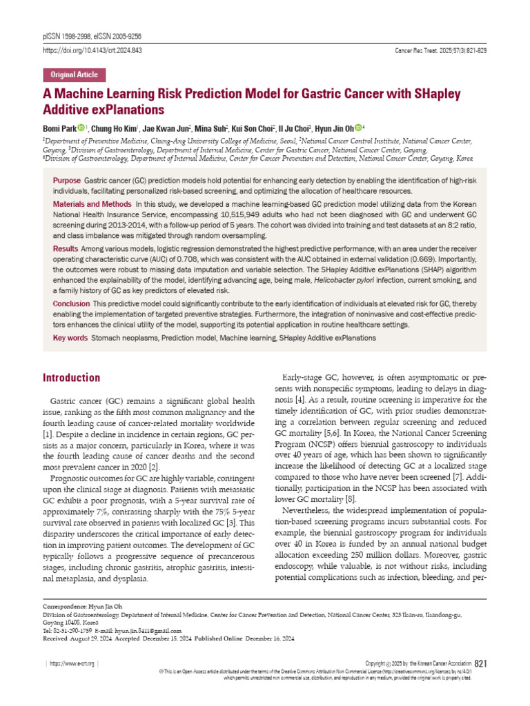 Machine Learning Model for Gastric Cancer | PDF | Receiver Operating ...