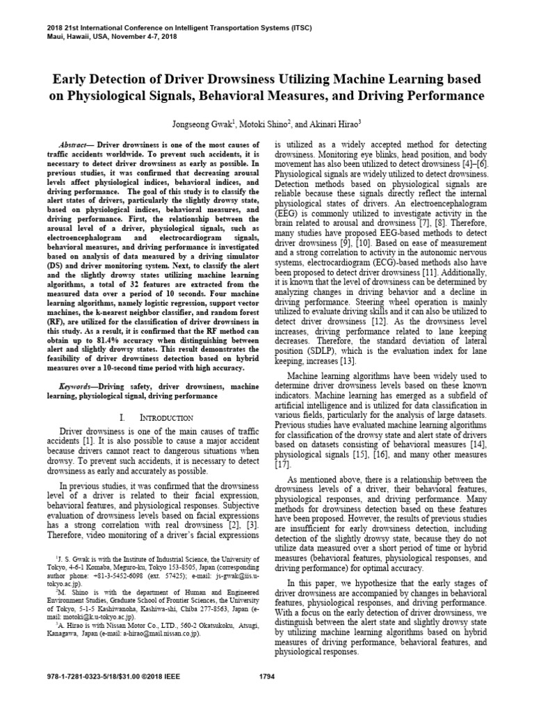 Early Detection of Driver Drowsiness Utilizing Machine Learning Based ...