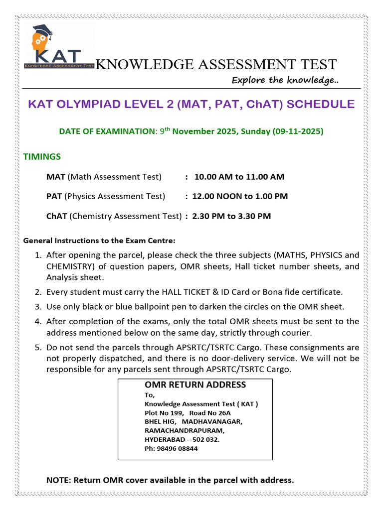 KAT Olympiad Level 2 Exam Schedule | PDF